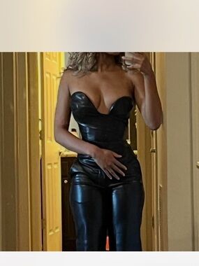 House of CB Strapless Leather Corset Top Black